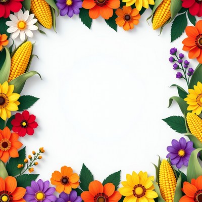 Colorful Flowers and Corn Border