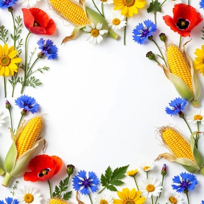 Colorful Flowers and Corn Border