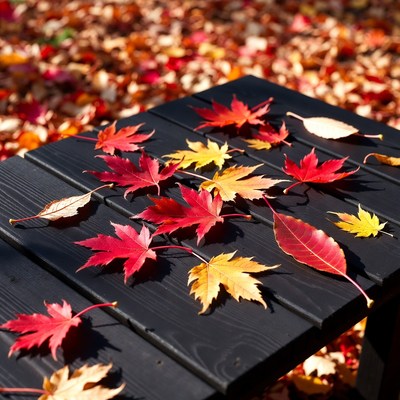 Autumn leaves on black wooden table