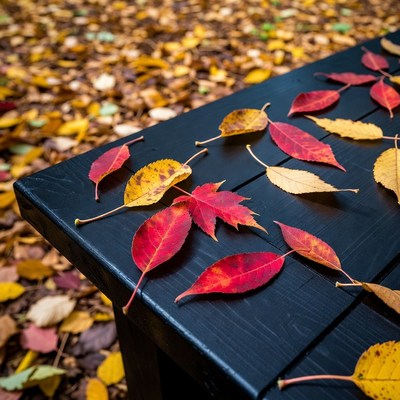 Autumn Leaves on Black Bench