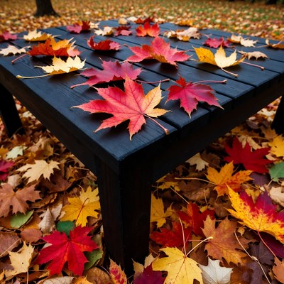 Autumn leaves on black table