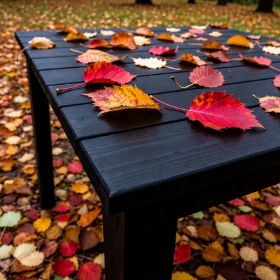 Fall Leaves on Black Wooden Table