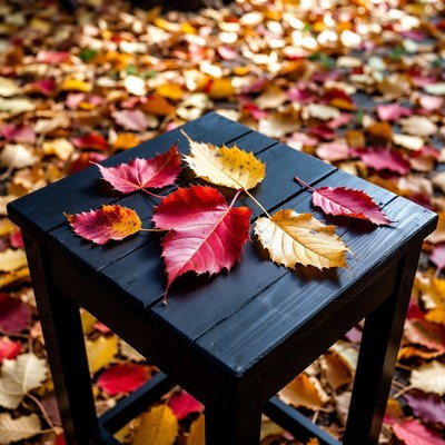 Colorful Autumn Leaves on Black Table