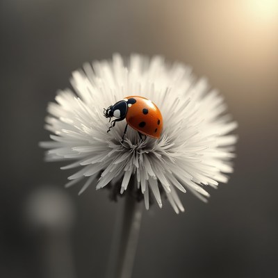 Ladybug on white dandelion