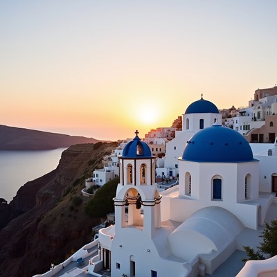 Oia Sunset with Blue Domes