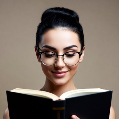 Woman reading book with glasses