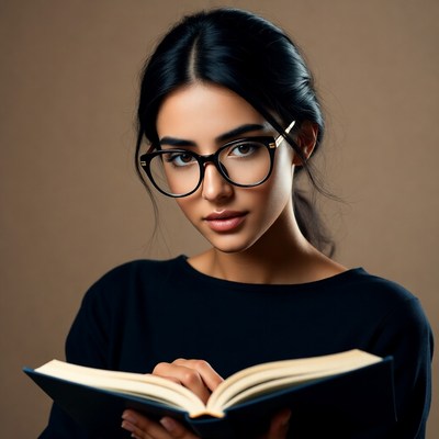 Woman reading book in glasses