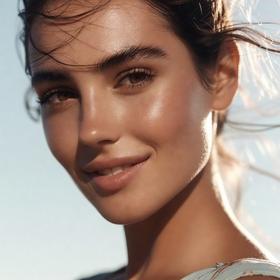 Beautiful woman with glowing skin smiling