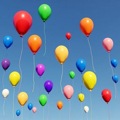 Colorful Balloons Floating in Blue Sky