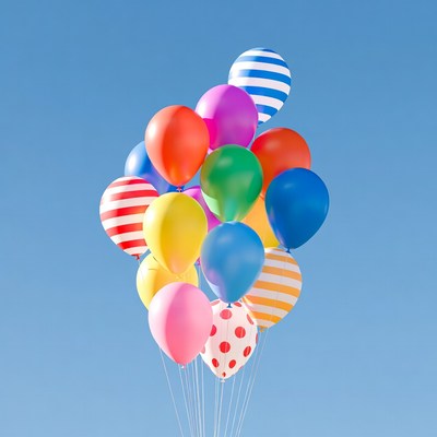 Colorful Balloons Floating Against Blue Sky