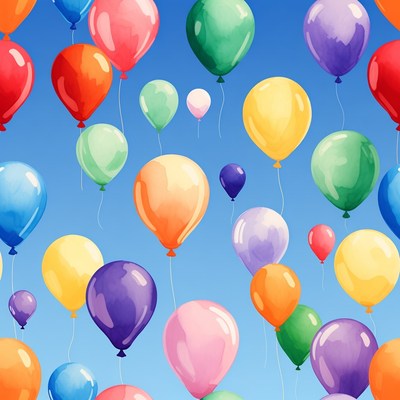 Colorful Balloons Floating on Blue Background