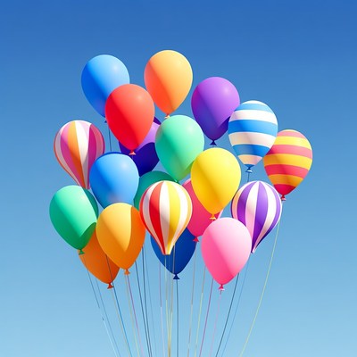 Colorful Balloons Cluster on Blue Background