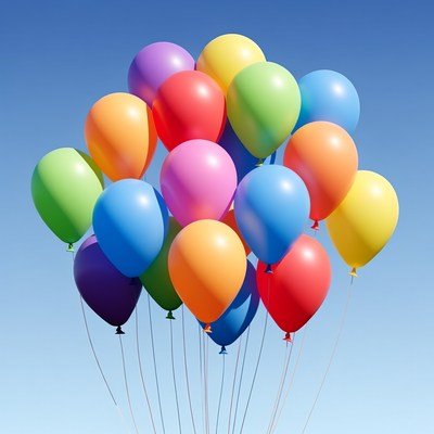 Colorful Balloons Floating Against Blue Sky