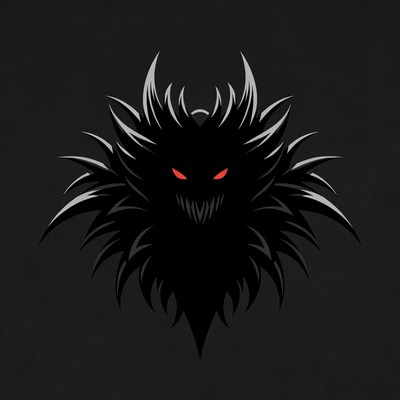 Black Spiky Demon Face Illustration