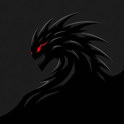 Black Dragon with Red Glowing Eyes