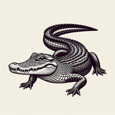 Black and white alligator illustration