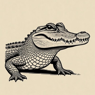 Line Art Baby Alligator Illustration