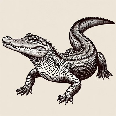 Detailed line art crocodile illustration