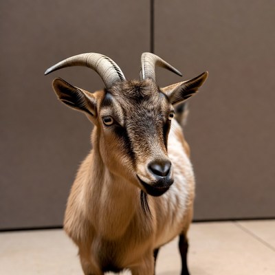 Brown and white goat standing