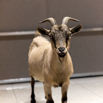Brown goat standing on floor