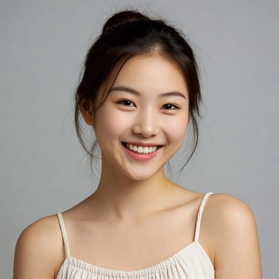 Smiling Asian woman in white camisole