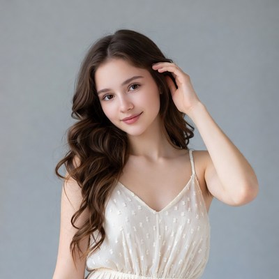 Young woman touching hair