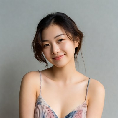 Asian woman smiling in pink camisole