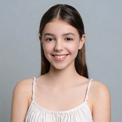 Smiling girl in white dress
