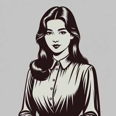 Asian woman in collared blouse illustration
