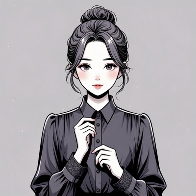Asian woman in black Victorian blouse