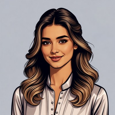 Smiling woman with wavy brown hair