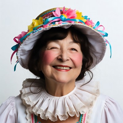 Elderly woman in colorful flower hat