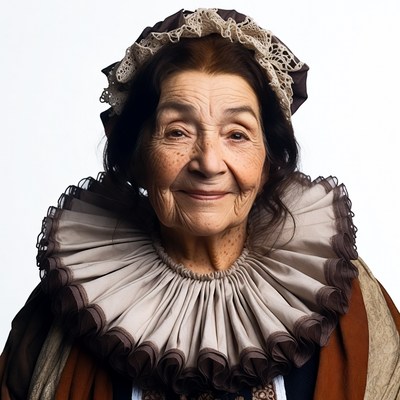 Elderly woman in lace bonnet and ruff