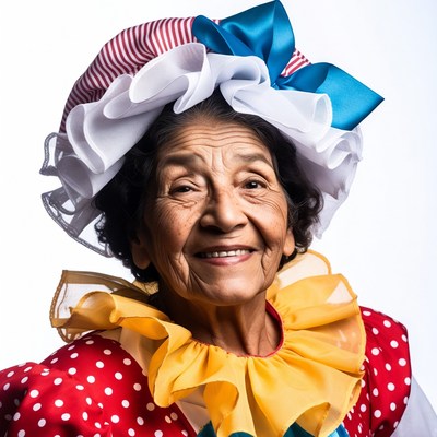 Elderly woman in clown costume