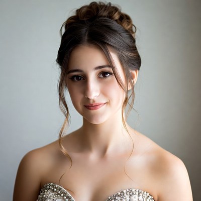 Woman in beaded strapless gown