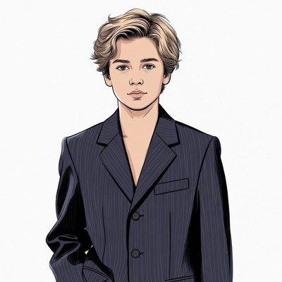 Blond boy in navy suit illustration