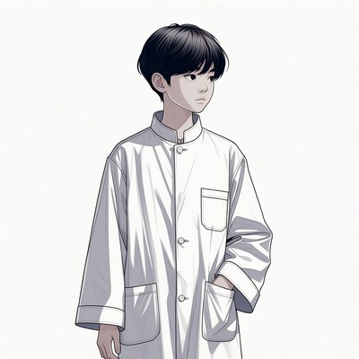 Anime boy in white Chinese jacket