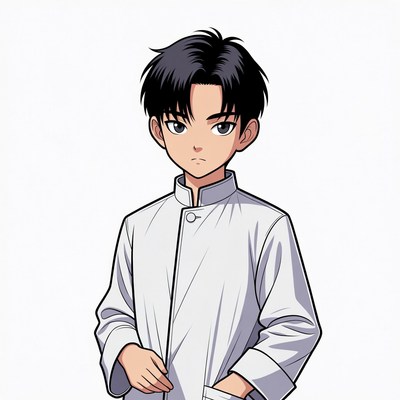 Anime boy in white Chinese jacket