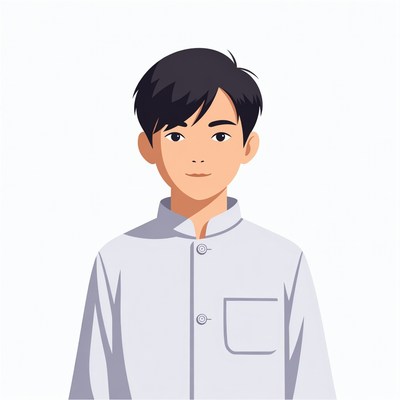 Asian boy in white uniform illustration