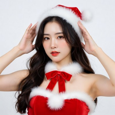 Asian woman in Santa lingerie