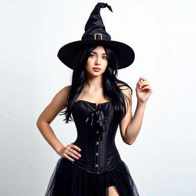 Woman in black witch costume