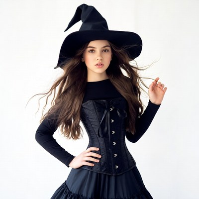 Girl in black witch costume