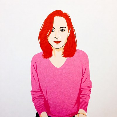 Woman with red hair in pink sweater