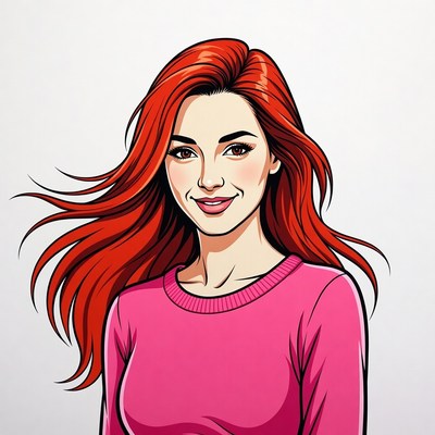 Smiling woman with flowing red hair