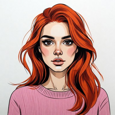 Redhead woman in pink sweater