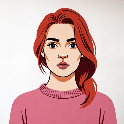 Redhead woman in pink sweater