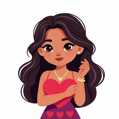 Cartoon woman holding heart with hands