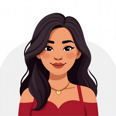 Asian woman in red off-shoulder top