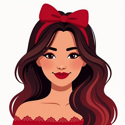 Asian woman with red bow illustration