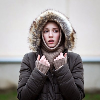 Young woman in fur hood winter jacket